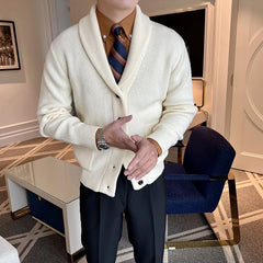 Threebooy Winter Men's Knitted Luxury Buttons Cardigan Sweatercoat Long Sleeve Casual Streetwear Suit Collar Solid Vintage Coat New