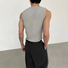 Threebooy Mens Tight Fitting Casual Sleeveless Shirt Summer Solid Color Casual Breathable Sweat Wicking Sports Top Men's Clothing Unisex