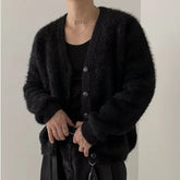 Threebooy Men's Knitted Luxury Button Cardigan Sweatercoat Casual Long Sleeve V Neck Solid Color Vintage Korean Autumn Clothing