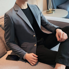 Threebooy New Suit Jacket Mens Fashion Tops Slim Handsome Spring Autumn Male Suits Coat British Casual Men White Blazer Jacket Solid