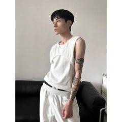 Threebooy Design Sense Niche Fake Two-piece I-shaped Vest for Men and Women in Summer Lazy Sports Fitness Sleeveless Vest T-shirt