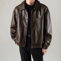 Threebooy Mens Leather Jacket Motorcycle Pocket Jacket Autumn Casual Streetwear Retro Korean Version Jacket Men's Clothing Unisex