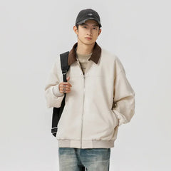 Threebooy Suede jacket men's autumn and winter new item corduroy lapel splicing trendy brand retro loose jacket