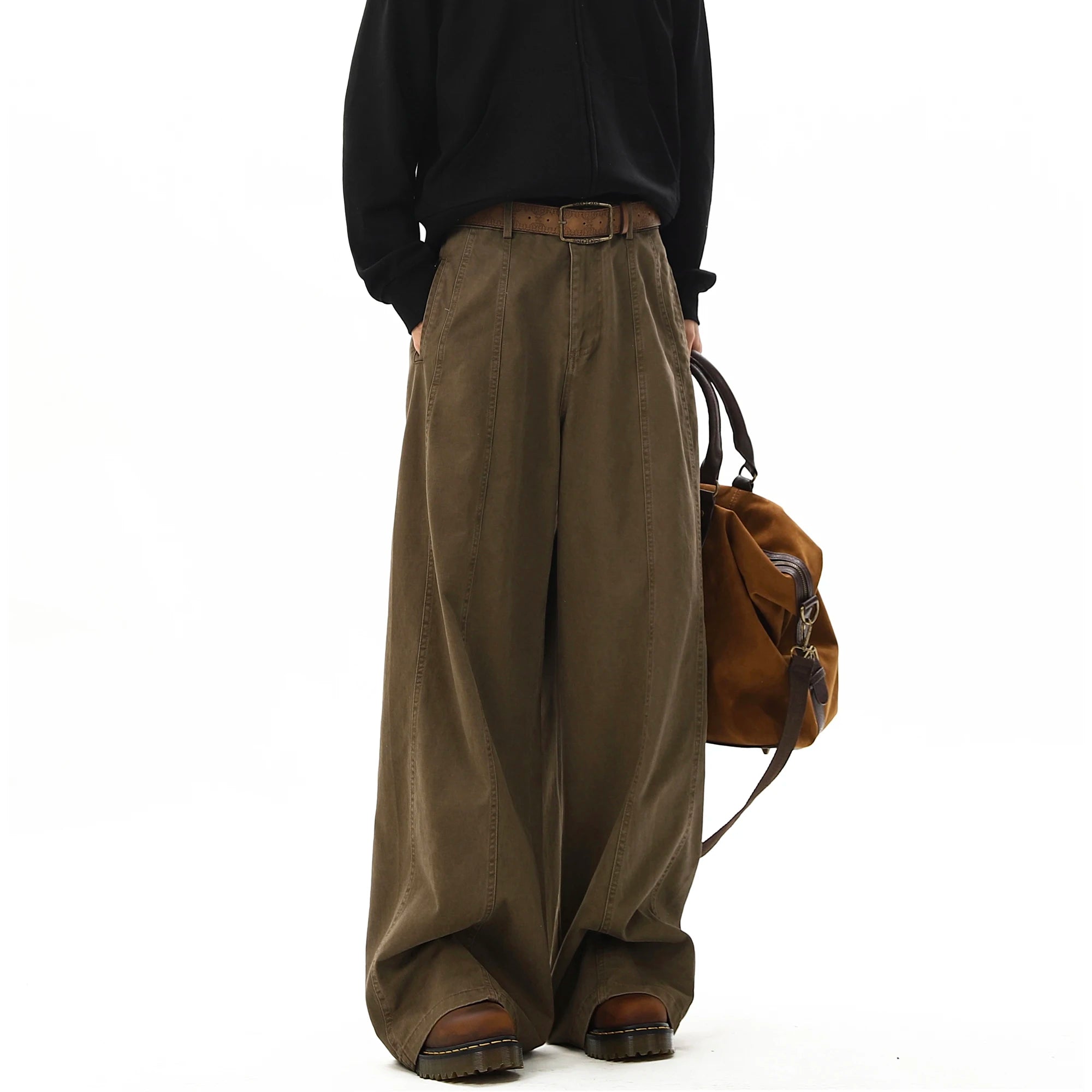 Threebooy Autumn Winter Stand Collar Zipper Sweater Men Streetwear Knitted Sweater Loose Solid Color Knitted Cardigan Coat 4 ColorsAmerican Style Vintage Wide Leg Cargo Pants Men's Baggy Fashion High Street Overalls Coffee Streetwear Male Mopping Trousers