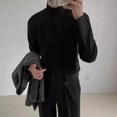 Threebooy Y2k Mens T-Shirt Casual Versatile Long Sleeved Base Shirt Autumn British Breathable Solid Color Top Men's Clothing Unisex