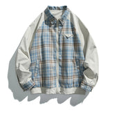 Threebooy Vintage Splicing Plaid Jackets Mens Harajuku Double-faced Cargo Coats Men Oversized Autumn New Streetwear Loose Casual Jackets