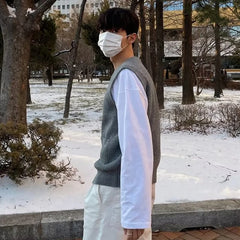 Threebooy Men's Knitted Zippers Cardigan Sweater Vest Sleeveless Knitwear Casual Loose Streetwear O Neck Solid Color Coat Luxury Clothing