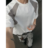 Threebooy Mens Breathable Cotton Tshirt man Soft Summer Casual Slim Fit Contrast Panel Simpl Design Streetwear Fashion Tee Line Texture