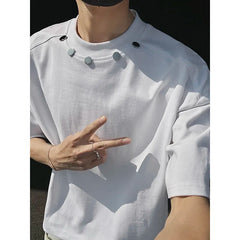 Threebooy Tshirt Men Slim Fit Solid Color Round Neck t Shirt Button trim Summer Casual Tee Shirt Lightweight Breathable Cotton Fashion Top