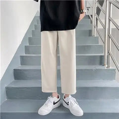 Threebooy Loose Draped Men's Summer Hong Kong Style Korean Style Trendy Straight Trousers Versatile Solid Color Casual Nine-point Pants