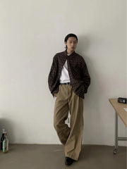 Threebooy American Retro Curved Loose Work Pants Men Women Korean Elegant Trousers 2025 New High Street Trend High-end Straight Pants Chic