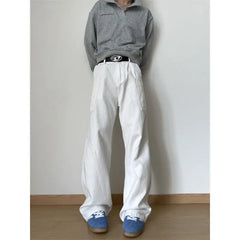 Threebooy New Men's Patchwork style cargo Denim Pants Washed Male Jeans Straight Casual Men wear Loose Wide Leg Trousers Pocket design