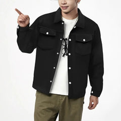 Threebooy Autumn Winter European American Casual Men's Lapel Single-breasted Solid Double Pocket Slim Jacket