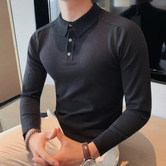 Threebooy Men Spring High Quality Casual Knitting Shirts/Male Slim Fit Fashion Long Sleeve Polo Shirts Tops Plus Size S-3XL