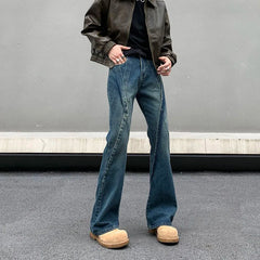 Threebooy American Retro Loose Flared Jeans for Men High Street y2k Fashionable Nostalgic Straight Washed Distressed Long Pants