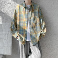 Threebooy Spring Long Sleeved Shirt Men Fashion Retro Plaid Shirt Men Streetwear Loose Casual Shirt Mens Vintage Shirts Plus Size 5XL