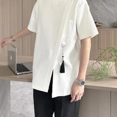Threebooy Simplicity Slit Hem Korean Tops Summer Men's Short Sleeve Solid Plus Size All-match Fashion T Shirts Casual Trend Men Clothing