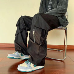 Threebooy Retro Loose Straight Leg Work Pants American Trend Men's and Women's Loose Wide Leg Pants High Street Casual Design Pants