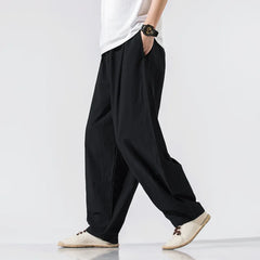 Threebooy Men's Tang Suit Cotton and Linen Men's Loose Casual Straight Tube Cotton and Linen Casual Trousers Summer