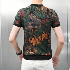 Threebooy Colorful Printed T-shirt for Men Summer Short Sleeve Casual T-shirts O-neck Tops Tees Mesh Breathable Streetwear Social T-shirts