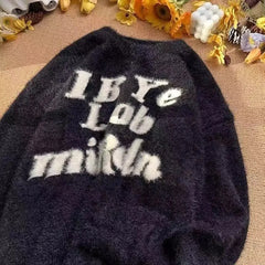 Autumn and Winter American Men and Women Trendy Personalized Letter Round Neck Sweater Couple Loose Hip Hop Casual Knitted Top