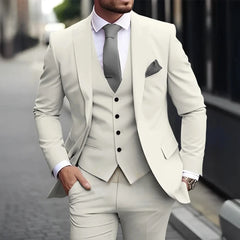 Threebooy Fashion Men's 3 Piece Suit Classic Peak Lapel Business Formal Wedding Groom Slim Fit Elegant Gentleman Style Fashion