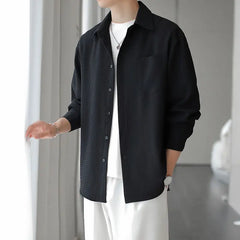 Threebooy Spring Autumn Fashion Turn-down Collar Long Sleeve Solid Blouse Men's Clothing Korean All-match Button Simplicity Chic Shirts