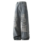 Threebooy Punk Style Trend Fashion Ripped Jeans Straight leg jeans 2025 new wide leg pants Hip Hop Clothing