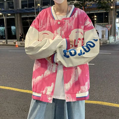 Threebooy Tie-dye Love Baseball Uniform Men Loose Jacket Ins Trend