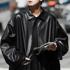 Threebooy Mens Pu Leather Jacket Maillard Biker Pu Jacket Autumn Motorcycle Fashion Streetwear Simple Casual Jacket Men'S Clothing