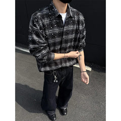Threebooy Shirt men fashion 2025 New long sleeve shirts grid loose Stage performance costumes high quality Star shirt