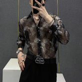 Threebooy Mens Shirt Mesh Flower Semi Transparent Sunscreen Jacket Summer Casual Versatile Breathable Personality Top Men's Clothing