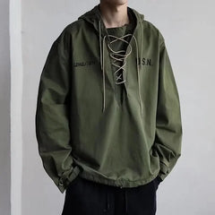Threebooy Spring Autumn Japanese Style American Vintage Cropped Pure Cotton Jacket Sweatshirt Men's Hooded Casual Wear