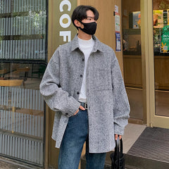 Threebooy Autumn Woolen Jacket Men Fashion Oversized Vintage Woolen Coat Men Streetwear Korean Loose Short Woolen Coat Mens Plus Size 5XL