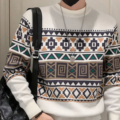 Threebooy New Men's Autumn and Winter Sweatshirts Fashion Trend Casual Warm Long Sleeved Versatile Round Neck Jacquard All-match Pullovers