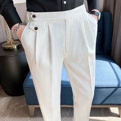 Threebooy Top Quality Naples Drape Suit Pants Men Dress Simple High Waist Business Formal Wear Straight Office Trousers Casual 29-36