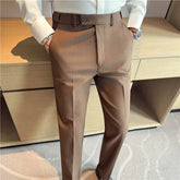 Threebooy Autumn Winter Elastic Waist Suit Pants Men High Quality Youthful Vitality Smart Casual Suit Trousers Mens Solid Striped Pants