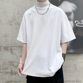 Threebooy Men Tshirt Solid Streetwear Turtleneck Hip Hop Male Oversized T shirts Man Casual Short Sleeve Top Tees Black/White/Purple