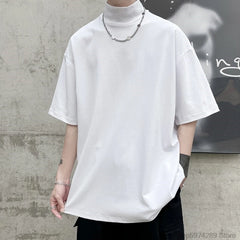 Threebooy Men Tshirt Solid Streetwear Turtleneck Hip Hop Male Oversized T shirts Man Casual Short Sleeve Top Tees Black/White/Purple