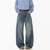 Threebooy Spring Men Denim Pants Straight Droop Vintage Loose Bottom Straight Wide Leg Casual Male Trousers Korean Style baggy jeans