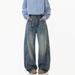 Threebooy Spring Men Denim Pants Straight Droop Vintage Loose Bottom Straight Wide Leg Casual Male Trousers Korean Style baggy jeans