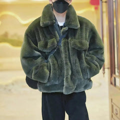 Threebooy Cold-Resistant And Warm Fashion Korean Style Plush Jacket Mens Autumn And Winter Thickened Fashionable Imitation Rabbit Fur Coat