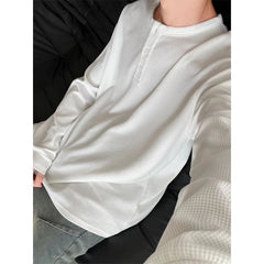 Threebooy Men's Plus Size Button Street Casual Tops Spring Autumn Long Sleeve Solid Simplicity Korean T Shirts Fashion Harajuku Clothing