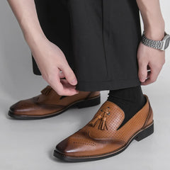 Threebooy Men Loafers with PU Tassel Decoration Hollow Out Comfortable Breathable Professional Classic Business Men Shoes Sizes 39-46