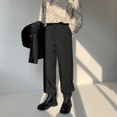 Threebooy Black White Suit Pants Men Loose Drape Sports Trousers Fashion Spring Summer Solid All-match Casual Loop Design Pants
