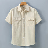 Threebooy Men's Cotton Short Sleeve Casual Shirt Fashion Double Pocket Single Breasted Summer Beach Shirt Lightweight Breathable Blouse