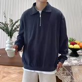 Threebooy Lapel Zipper Sweater Men's Knitwear Solid Color Pullover Jumpers Vintage Long Sleeve Polo T-Shirts Japanese Oversized Sweater