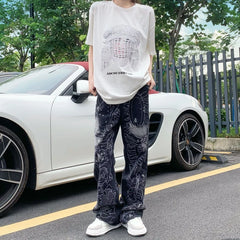 Threebooy Y2K Fashion Graphic Embroidery Baggy Jeans Pants For Men Clothing Straight Wide Leg Women Denim Trousers Pantalones Hombre