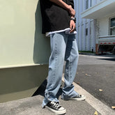 Threebooy Japanese Style Jeans Men Loose Fitting Casual Pants Korean Version Large Size Open Button Straight Leg Pants Autumn Winter Style