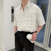 Threebooy Summer Clothing Men's Light Luxury Draped Knit Shirts Retro Leisure Chic Button-down Short Sleeve Korean Popular Clothes
